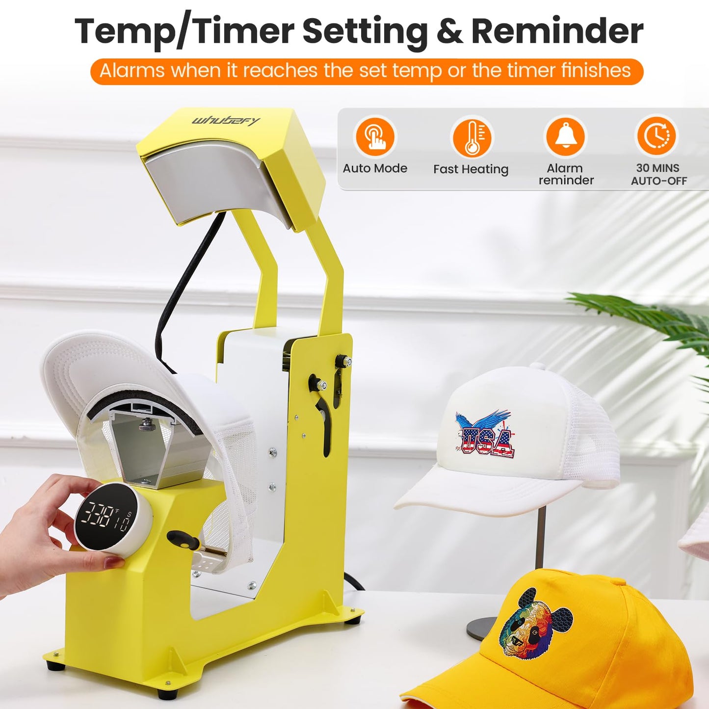 Whubefy Auto Hat Heat Press Machine, 3-in-1 Hat Press Heat Machine for Caps with 3 Platens, Blank Cap, Gloves, Automatic Open/Release, Heat Transfer Cap Heat Press HTV Iron On for Vinyl, Sublimation