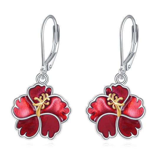 TIGER RIDER Red Peony 925 Sterling Silver Leverback Earrings Flora Jewelry Gift for Women Birthday Christmas
