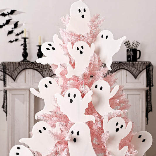 Bunny Chorus Halloween Decorations Indoor: 12pcs Large White Spooky Ghosts Halloween Tree Picks, Cute Trick or Treat Ghost Picks Ornaments for Tree Topper Kids Home School Office Table Vase Décor