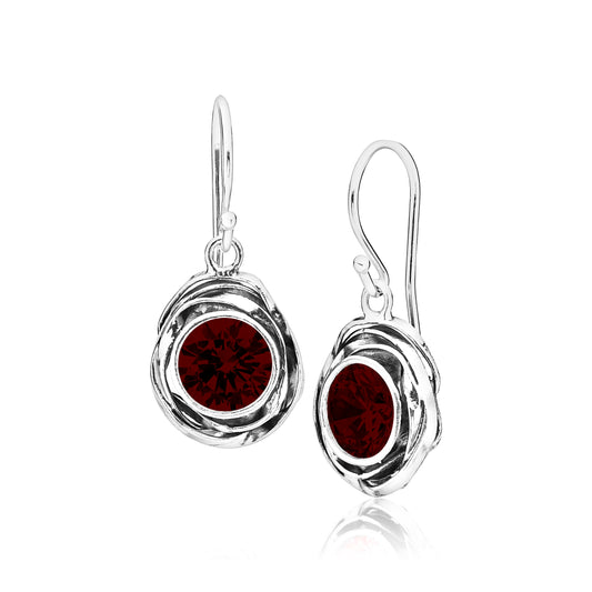 JEAN RACHEL JEWELRY 925 Sterling Silver Dangle Earrings for Women-Wire Wrap with Bezel Set Cubic Zirconia Vintage Design-Hypoallergenic,Lead&Nickel Free-Artisan Handcrafted Statement Earrings,Garnet