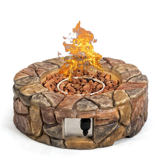 DORTALA Round Propane Outdoor Fire Pit, 28 Inch 40,000 BTU Stone Propane Fire Pit w/Lava Rocks, PVC Cover, ETL Certified, Smokeless Gas Fire Pits for Outside Patio Garden Camping Backyard (Brown)