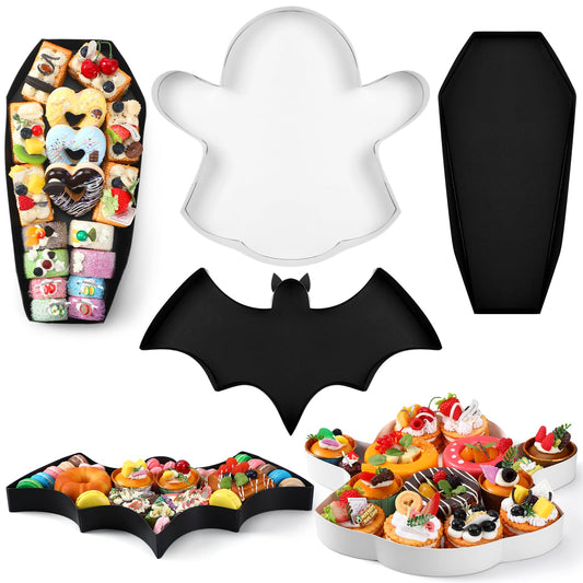 3 Pcs Halloween Fillable Cardboard Tray 13.4'' Ghosts Bats Coffins Charcuterie Paper Box Halloween Serving Food Tray Gift for Halloween Snack Cookies Candy Party Supplies