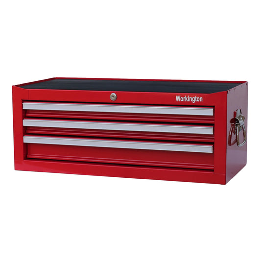 Workington Industrial 3 Drawers Portable Metal Intermediate Box, 26" Middle Tool Chest Cabinet with Ball Bearing Drawer Slides, Steel Tool Storage Box Organizer 4009 Red