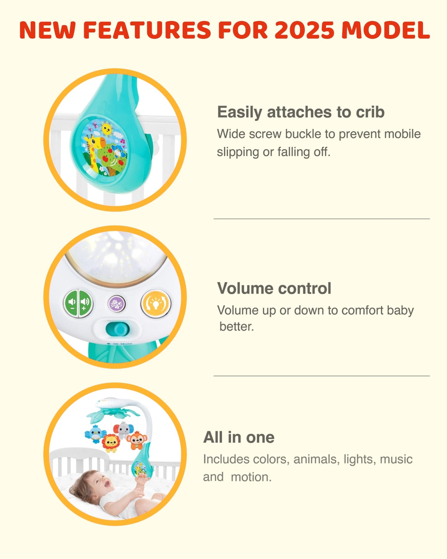 KiddoLab Baby Crib Mobile with Relaxing Music. Includes Ceiling Light Projector with Stars, Animals. Musical Crib Mobile with Timer. Nursery Toys for Babies Ages 0 and Older (New 2025 Model)