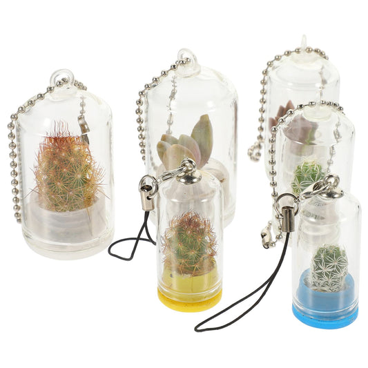 POPETPOP 6pcs Miniature Glass Container Keychain Artistic Hanging Terrarium for Air Plants Succulents Decorative Pendant