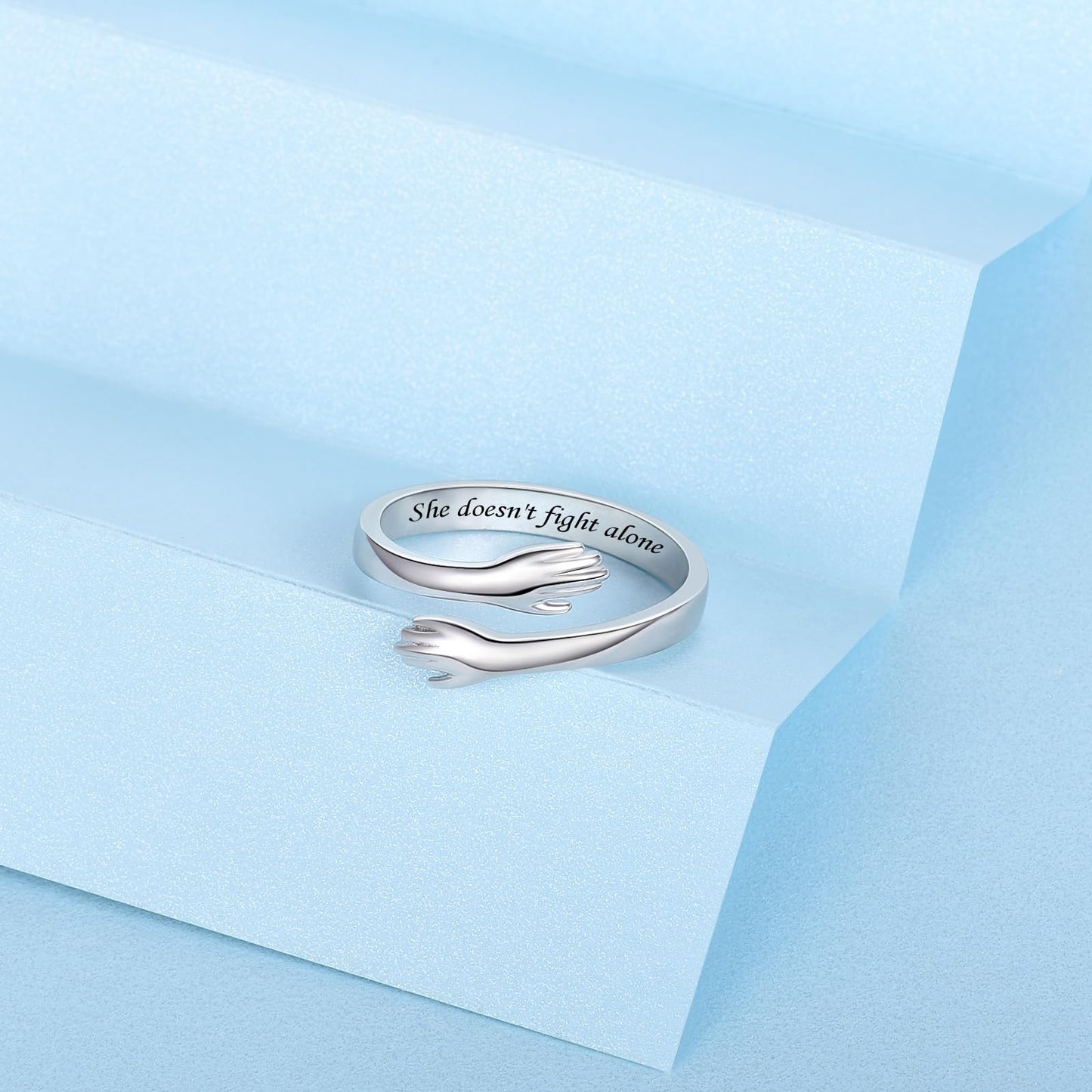 ACJFA S925 Sterling Silver Hug Ring for Women Adjustable Thumb Ring Birthday Gifts (She doesn't fight alone)