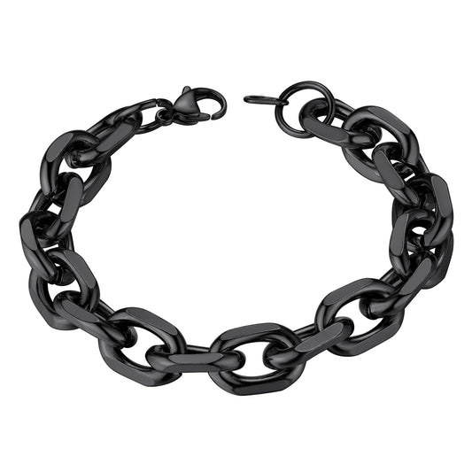 ChainsHouse Stainless Steel Black Rolo Link Bracelet for Women Men 12mm 7.5 inch Cable Wrist Bracelets Jewelry