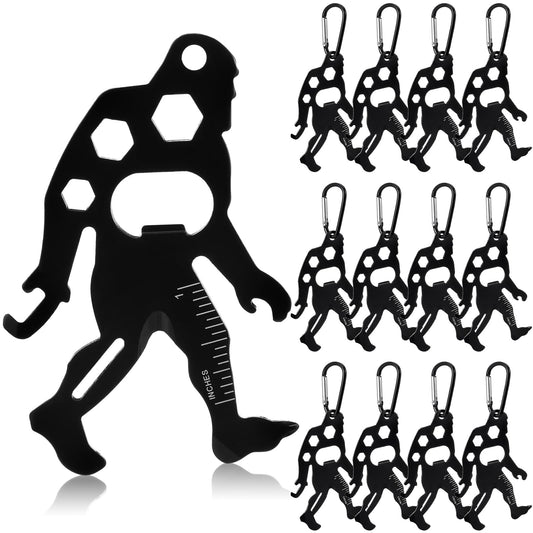 Cholemy 12 Pcs Credit Card Tool Novelty Stocking Stuffer Wallet Multitool Edc Gadget Friendship Bigfoot Sasquatch Elephant Gift Small Hand Carabiners Tool for Father Day Men Birthday(Ape-man,Black)