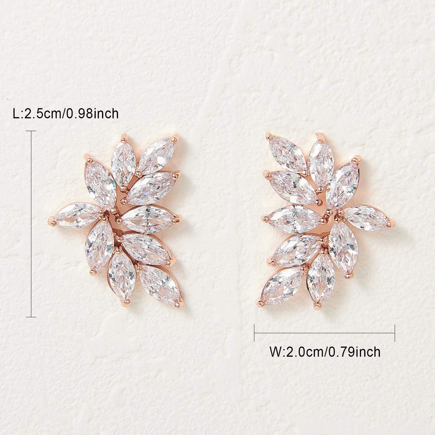 SWEETV Bridal Wedding Earrings for Brides Bridesmaid, Marquise Rose Gold Cubic Zirconia Rhinestone Cluster Earrings for Women, Prom