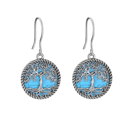 ONEFINITY 925 Sterling Silver Turquoise Tree of Life Dangle Drop Earrings Tree of Life Jewelry for Women
