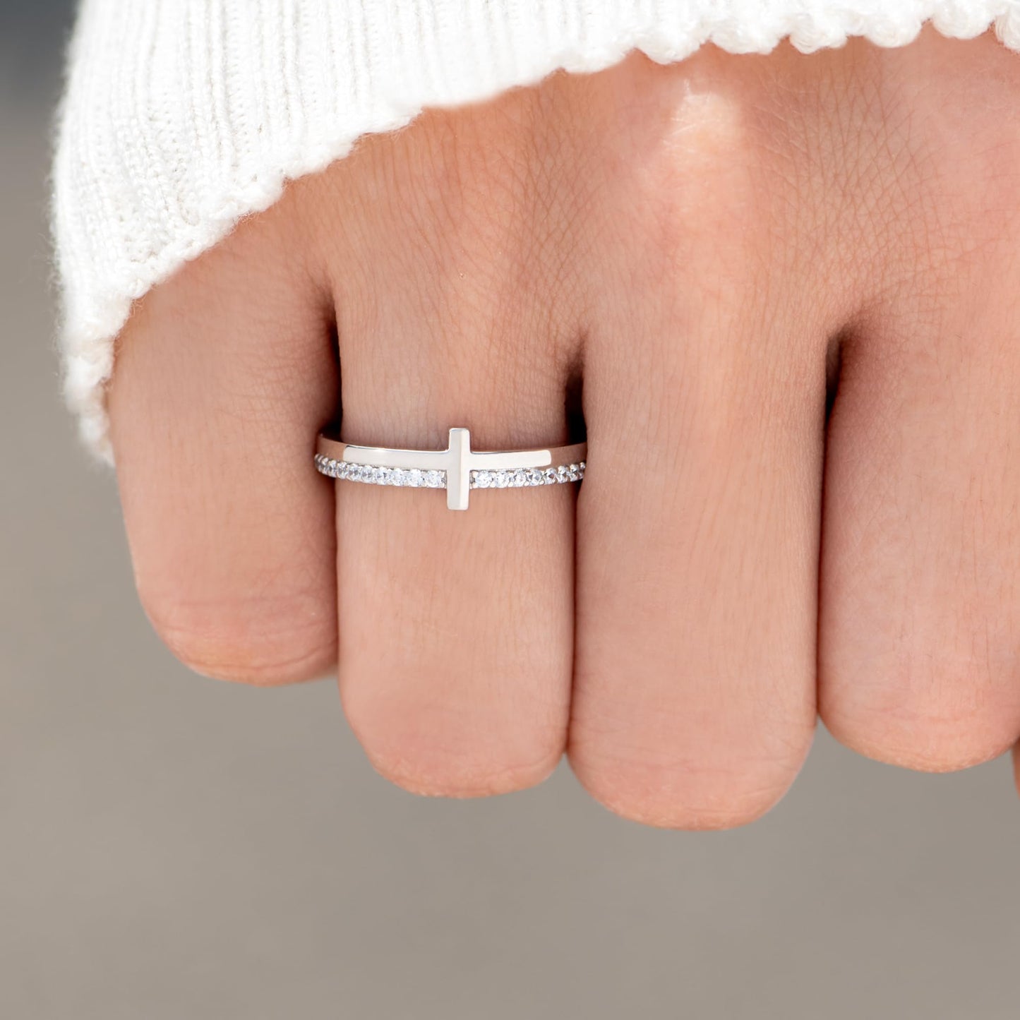 STORYJEWELLERY Sterling Silver Cross Ring, Christian Rings for Women, Purity Ring, 925 Sterling Silver Rings, Christian Jewelry for Women, Confirmation Gifts, Baptism Gifts, Size 8