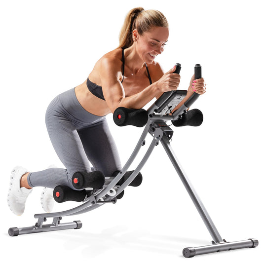 Sunny Health & Fitness Adjustable Waist Trainer Ab Roller with Elbow Support, Foldable Core Glider with Smooth Glide Wheels for Home Fitness, Crunches, and Glute Strengthening - SF-A022005
