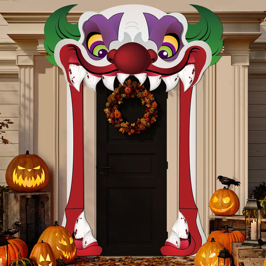 Halloween Creepy Clown Theme Door Banner - Horror Clown Scary Stand Up Background Banner for Carnival Party Photo Booth Props