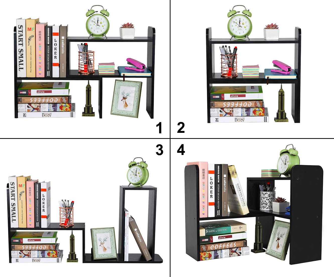 PAG Desk Organizer Desktop Shelf Adjustable Countertop Bookshelf Small Table Shelves Book Organizer Office Organization for Desk, Black