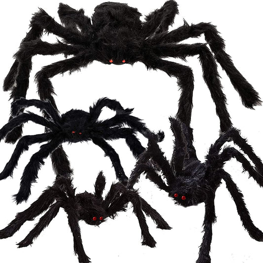 UMEELR Halloween Scary Hairy Spider Decorations, 4Pcs Realistic Black Scary Spiders Set for Outdoor Indoor House Yard Lawn Garden Halloween Party Favor Decor (12", 20", 30", 50")