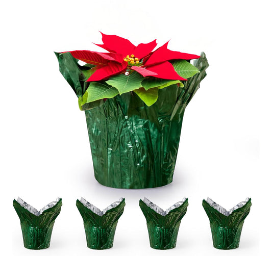 the florist Supply 6” AZA Plant Pot Covers, Decorative Plant Sleeve for Indoor & Outdoor House Plants, Reusable and Gift-Ready Foil Wrap for Flower Pots, Evergreen, Pack of 5