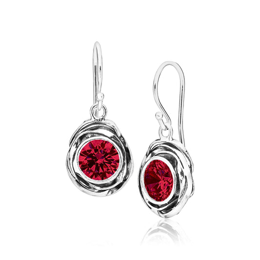 JEAN RACHEL JEWELRY 925 Sterling Silver Dangle Earrings for Women-Wire Wrap with Bezel Set Cubic Zirconia Vintage Design-Hypoallergenic, Lead & Nickel Free-Artisan Handcrafted Statement Earrings, Ruby