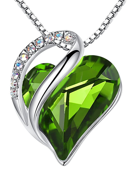 Leafael Mothers Day Gift Necklaces for Women, Infinity Love Birthstone Heart Pendant, Peridot Green Crystal for August, Birthday Jewelry for Her, Mom, and Wife, Silver Plated, 18" + 2" Chain