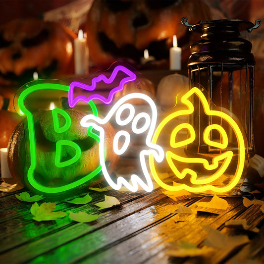 Mvorixa Halloween Neon Sign Dimmable LED Boo Sign Halloween Spooky Pumpkin Ghost Wall Neon Light for Bedroom Game Room Party Horror Decor, Spooky Boo Neon Light for Haunted House, Horror-Themed Room