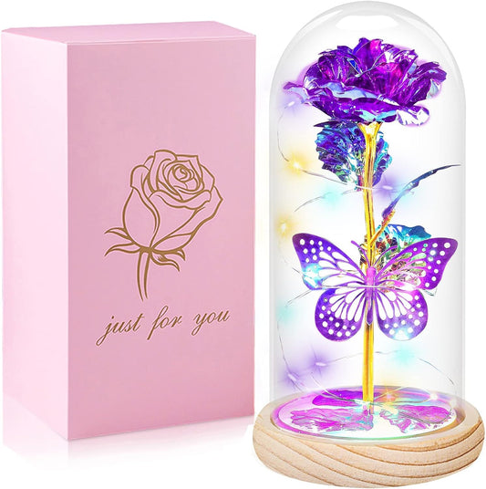 QUNPON Mothers Day Rose Gifts for Mom Flowers Rose Gifts for Women,Birthday Gifts for Women,Purple Butterfly Flowers for Mother Day Flower Gifts from Daughter Son,Gift for Mom,Sister,Her,Grandma,Wife