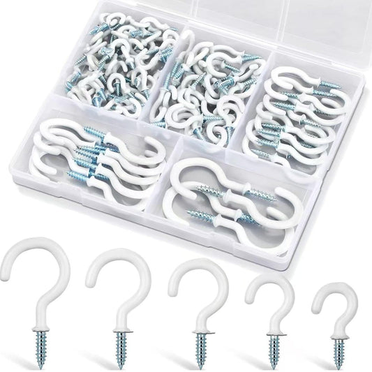 70 Pieces of 1 Piece White Ceiling Hook Kit, 6 Sizes Vinyl Coated Spiral Plant, Kitchen, Cup, Ceiling Hooks (1/2 inch, 5/8 inch, 3/4 inch, 7/8 inch, 1'', 1-1/4 inch)