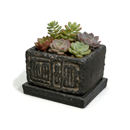 Txjyuyy Small Succulent Pots - Stone Square Plant Pot for Indoor Plants - Rustic Decorative Mini Planter for Desk, Cactus, Bonsai and Farmhouse Home Decor