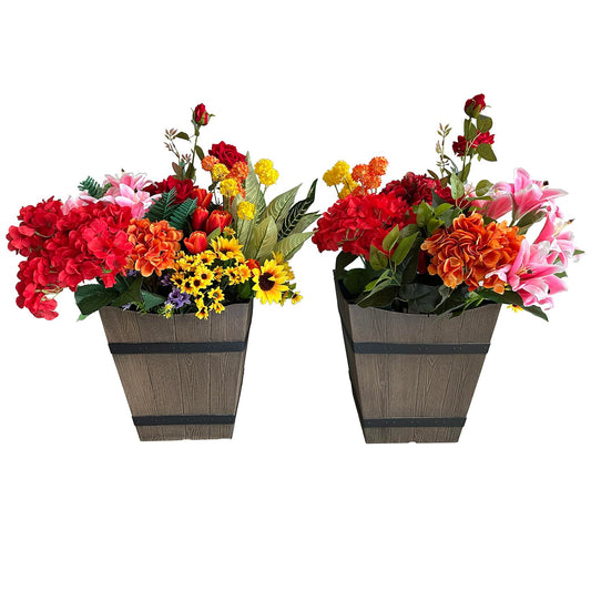 LLyFreira 2 Pack 13 Inch Indoor & Outdoor Plastic Plant Pots, Flower Pots, Flower Planters with Imitation Wood Grain Design
