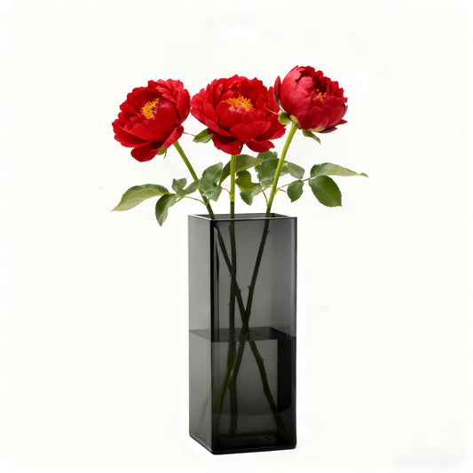 Guluto Acrylic Square Flower Vase, Non-breakable Vase, 4" x 4" x 8" Tall Grey Vases for Flower, Large Cube Floral Plant Container, Planter Terrarium for Wedding Party Event, Home Office Decor