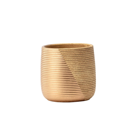 Napco Large Ribbed Two Toned Gold 6 x 5.5 Ceramic Standing Planter Flower Pot, 22468