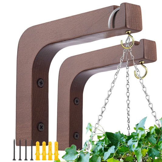 Oradrem 2 Pack Wooden Wall Hooks for Hanging Plants,Lanterns,Flower Bracket,Wind Chimes,Bird Feeders,Macrame Plant Hangers,5.9 inch Wooden Plant Hangers for Indoor Outdoor, Walnut Color