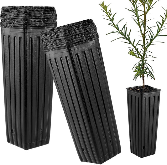 DredQcco 50Pcs Plastic Deep Plant Nursery Pots Tall Deep Tree Pot, Plant Seedling Treepots Tall Flower Containerwith Drainage Holes Flower Container for Indoor Outdoor Garden Plants 9.8" H x 4.7" W