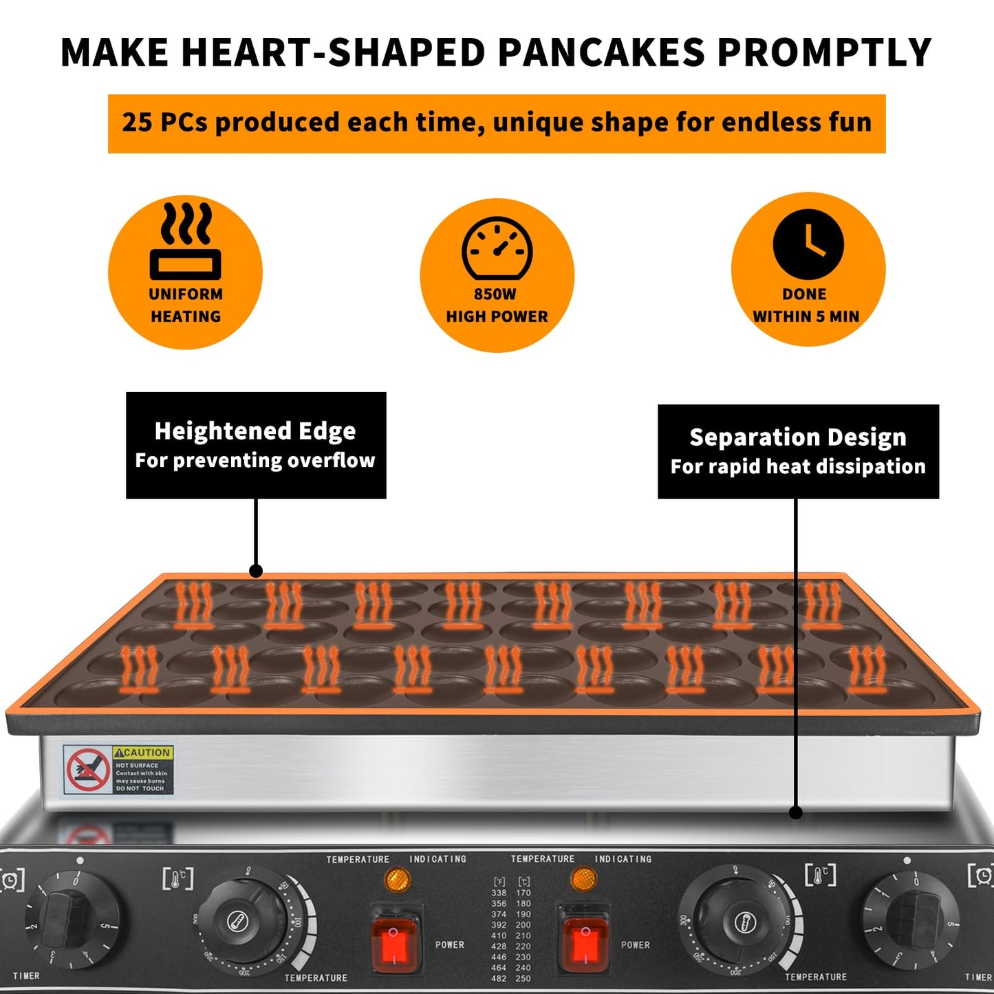 KOOTEN Mini Dutch Pancake Baker,50pcs Commercial Large Waffle Maker,Crepe Maker Electric,Electric Nonstick Round Waffle Machine with 2 Thermostats & 2 Timers Separate Control