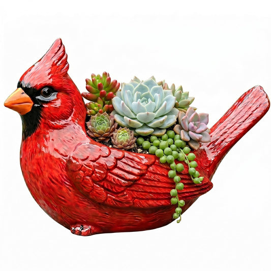 Cardinal Planter Red Resin, Cardinal Bird Succulent Planter with Drainage Hole, Animal Planters for Outdoor Indoor Plants, Cute Decorative Flower Pot for Garden Desk Decor, Bird Lover Gifts