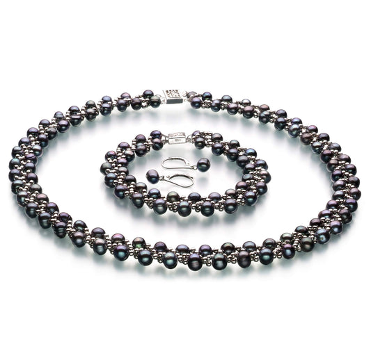 Weave Black 6-7mm A Quality Freshwater Cultured Pearl Set For Women