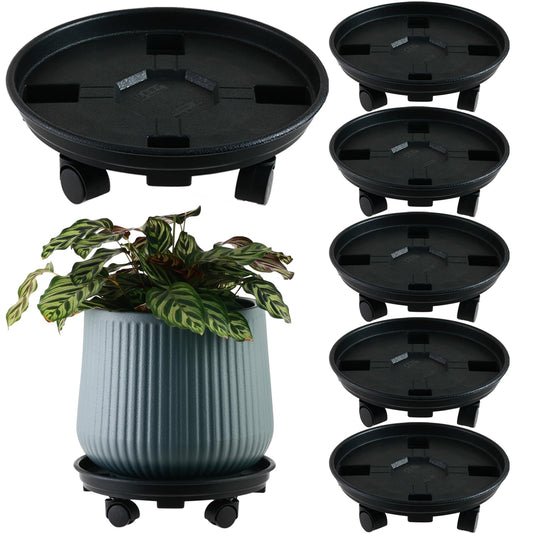 6 Packs 10.6 Inches Small Plant Caddy with Wheels Plant Saucers on Wheels Rolling Plant Stands Heavy-duty Plant Dolly Plastic Planter Roller Base Pot Movers Outdoor Plant Tray Coaster, Black