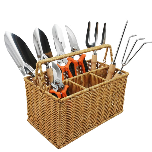 GOVNPJ Garden Tools Set with Basket, 9-Piece Garden Tools for Gardening with Woven Organizer, Complete Gardening Hand Tools Set Gift for Women Men