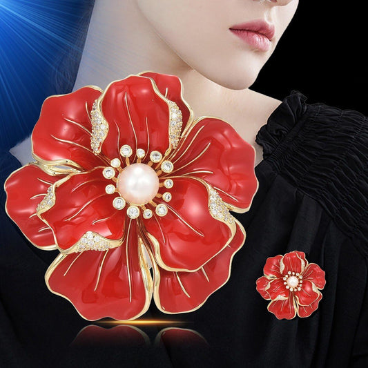 UNVAK Peony Brooch Red Peony Brooch for Women Red Enamel Peony Flower Brooch Pin Peony Pin Jewelry Christmas Birthday Gift Dress Accessories