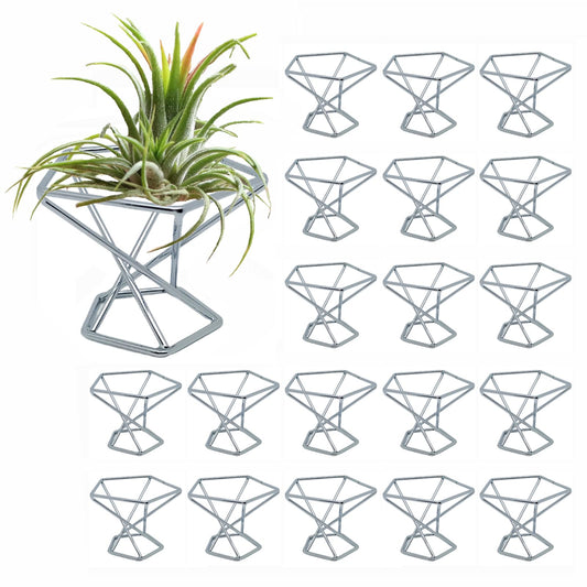 JXQGQ 20 PCS Air Plants Holders Unique Geometric Metal Plant Stands Airplants Container Live Air Fern Display Racks Small Decor Items for Shelf (Silver)