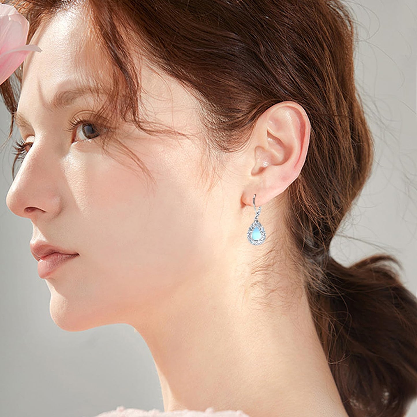 KoyeKei Moonstone Filigree Leverback Earrings for Women 925 Sterling Silver Moonstone Teardrop Dangle Drop Earrings Filigree Jewelry Anniversary Graduation Gifts for Lover Girlfriend Best Friend
