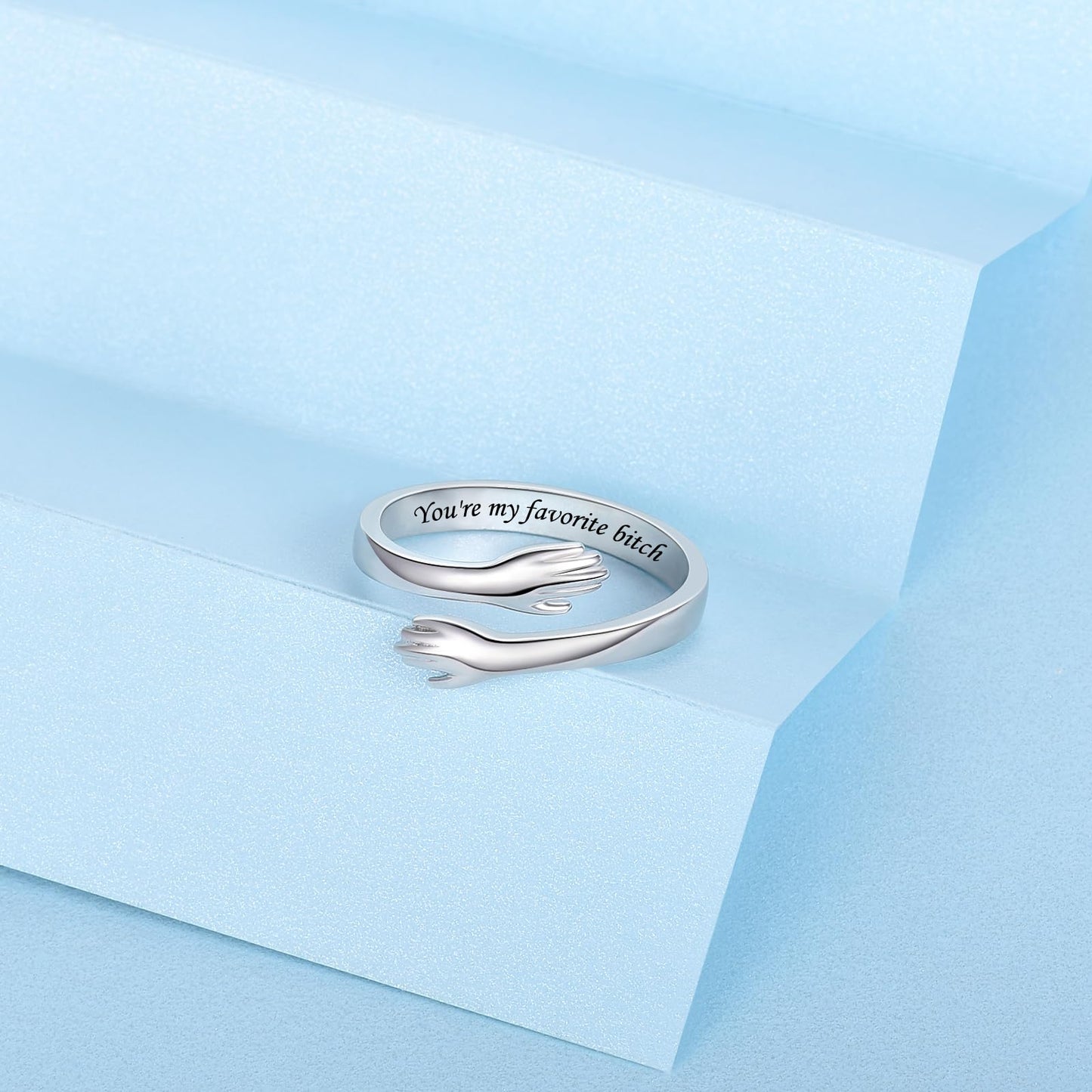 ACJFA S925 Sterling Silver Hug Ring for Women Adjustable Thumb Ring Birthday Gifts (You're my favorite *)