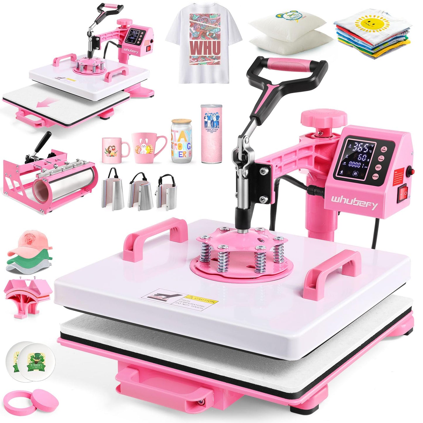 Whubefy Heat Press 15x15 inch 8 in 1 with 30OZ Tumbler Press, Slide Out 360° Swing Away Digital Shirt Press Machine, Industrial-Quality Heat Transfer Sublimation for T-Shirt/Tumbler/Mug/Hat/Cap/Plate