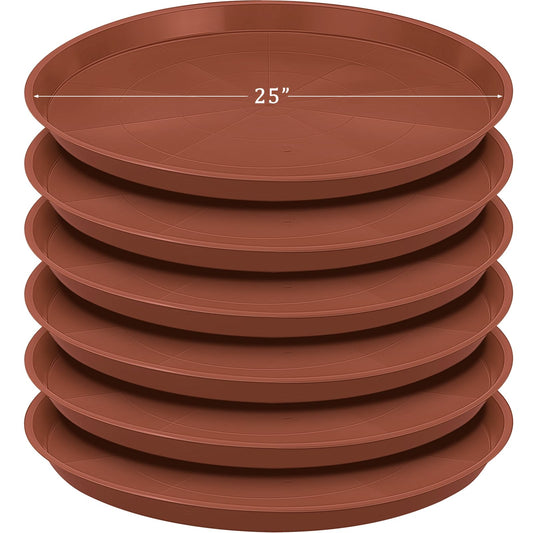 Eccliy 6 Pack Plastic Plant Saucer Heavy Duty Planter Saucers Large Plant Pot Saucers Plastic Water Trays for Indoors and Outdoors Flower Plant Plant Drip (Terracotta,25 Inch)