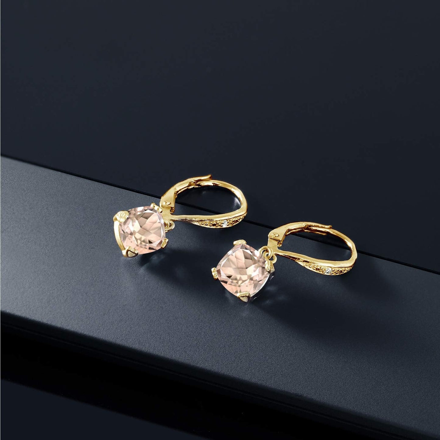 Gem Stone King Drop Dangle Earrings For Women | 7MM Cushion Cut Gemstone Birthstone and Diamond | 925 Sterling Silver | Jewelry Gift for Mom Wife Her | Morganite-October | Yellow Gold