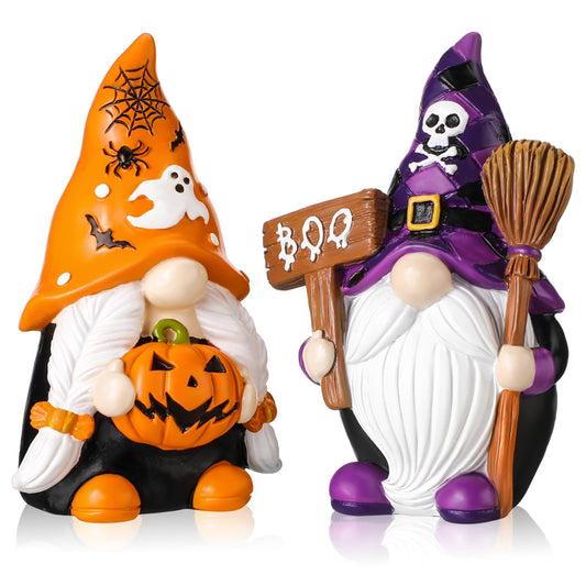 FairySandy 2 Pcs Halloween Gnomes Resin Figurines for Home Decorations Stuff Decor Resin Swedish Gnomes Figurines Collectible Tabletop Kitchen Decorations for Halloween Home Kitchen Office
