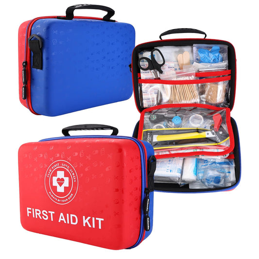 Large First Aid Kit - 410 Piece Dual-Color Emergency Kit with Hard Shell & Fluorescent Interior Coating, Professional Survival Kit for Home, Car, Travel, Hiking & Outdoor(Red/Blue)