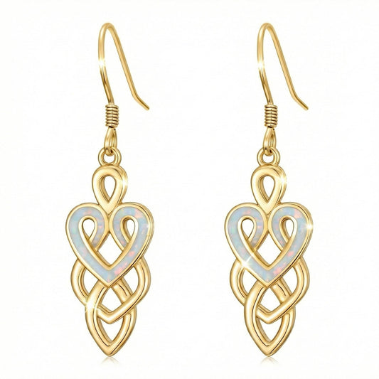 XPYPZP 14K Gold Celtic Knot Earrings Irish Gift for Women Opal Celtic Heart Dangle Drop Earrings Irish Love Jewelry Ireland Mothers Day Gifts for Mom Wife