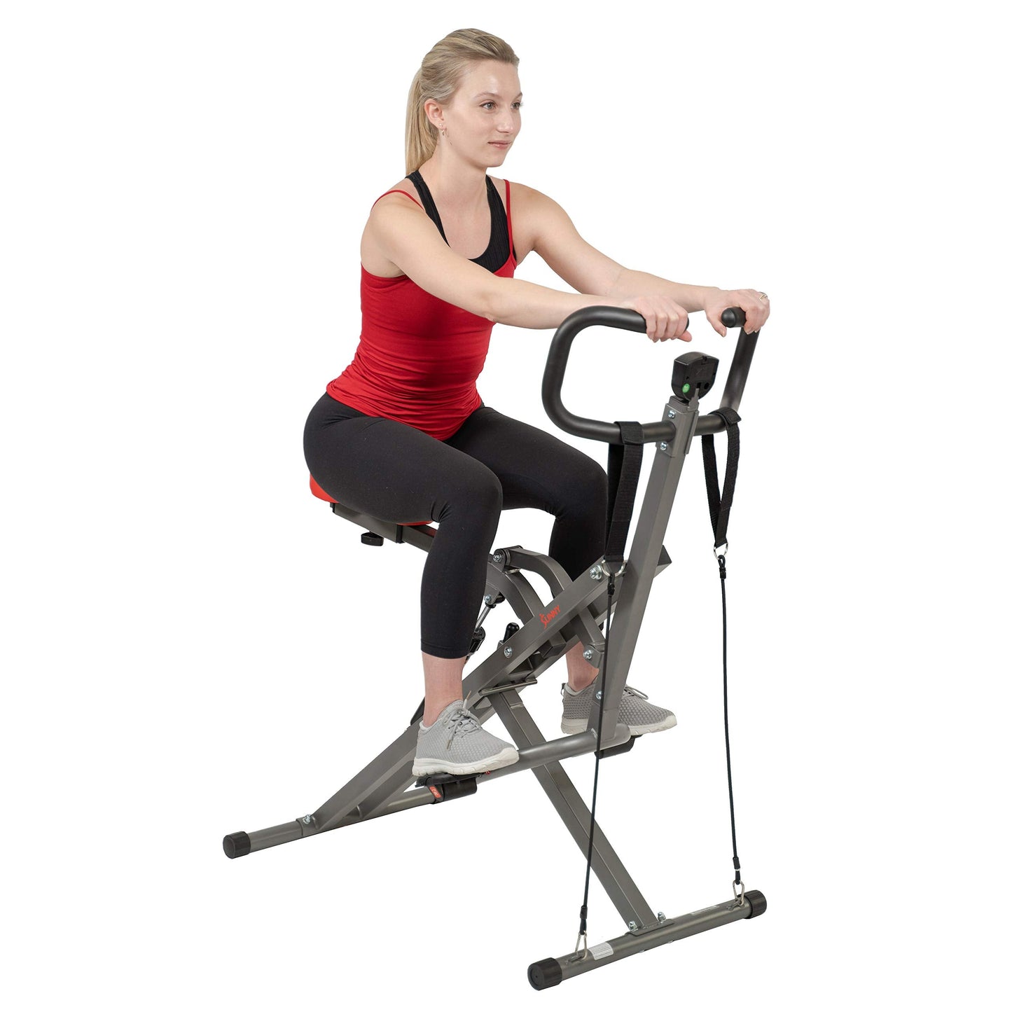 Sunny Health & Fitness Row-N-Ride PRO Squat Machine for Home, Foldable 300 LB Capacity Rower with 12 Level Resistance Rower, Easy Setup Full Body Exercise Equipment Rowing Machine - SF-A020052