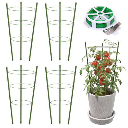TOCCYARD 4 Pack Plant Support Tomato Cages for Garden, 18 Inches Small Tomato Cages and Supports with Adjustable Rings for Garden Pots, Plant Stakes Tomato Trellis Rings for Climbing Plants