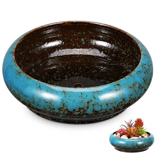 Toddmomy Lotus Planter Bowl 6.88 Inch Round Shallow Plant Pot with Drainage Hole Decorative Succulent Planter for Indoor Bonsai and Flower Plants