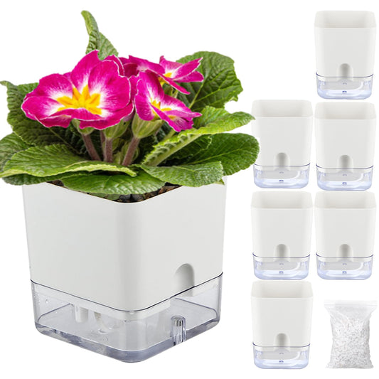 Planterhoma Self Watering Plant Pots for Indoor Plants 4.3 inch, 6 Packs Square Self-Watering Planters with Drainage Hole, White African Violet Pots for Devil's Ivy, Spider Plant, Orchid, Herb
